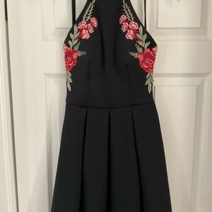 B. Darlin Black Floral Appliqué Fit and Flare Dress
